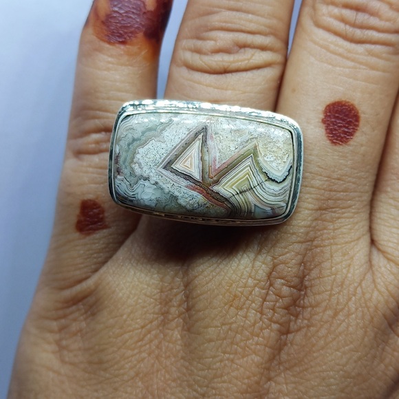 🏜️ OOAK Crazy Lace unique rectangle ring size 8 - Picture 5 of 9